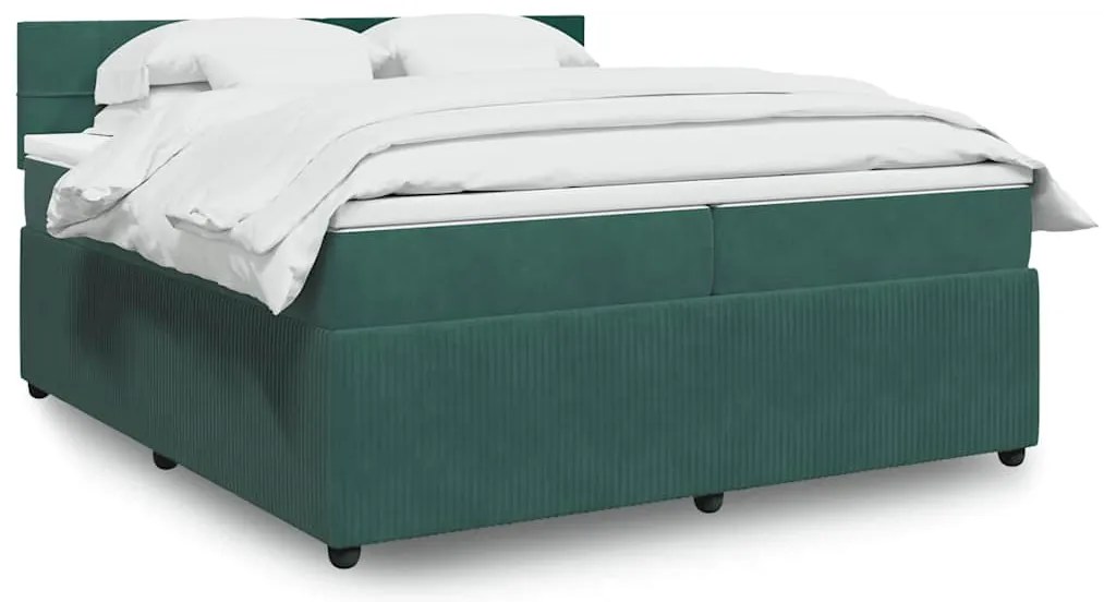 vidaXL Cama com molas/colchão 200x200 cm veludo verde-escuro