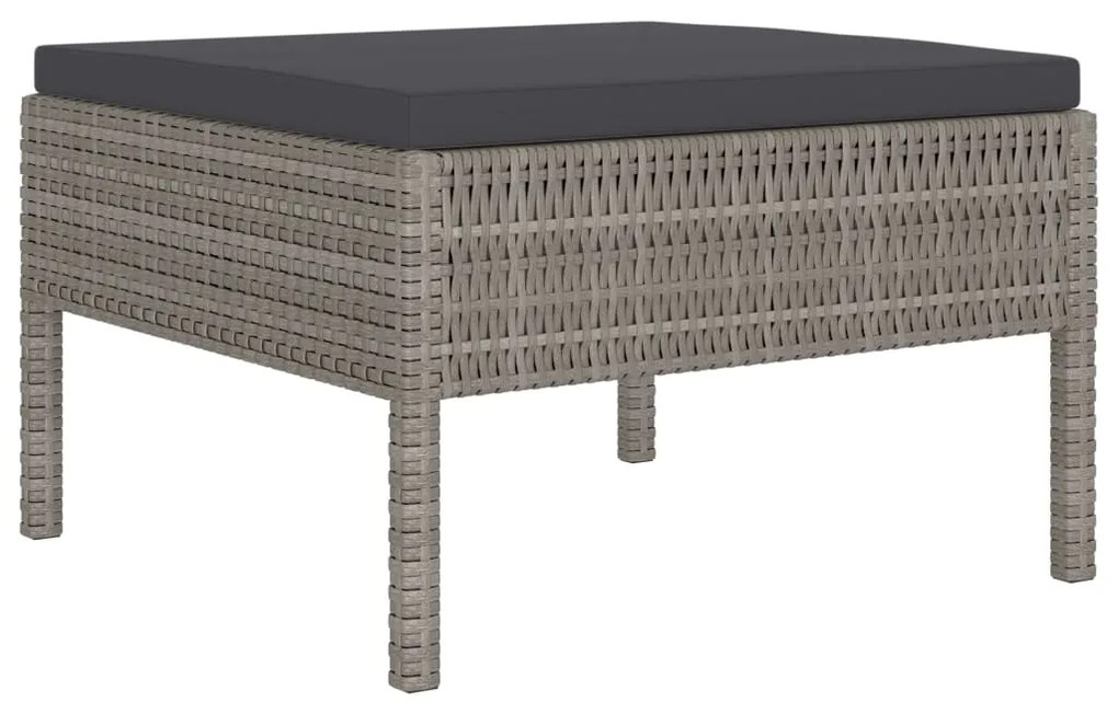 10 pcs conjunto lounge de jardim c/ almofadões vime PE cinzento