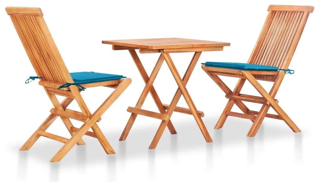 Conjunto bistrô c/ almofadões azuis 3 pcs teca maciça