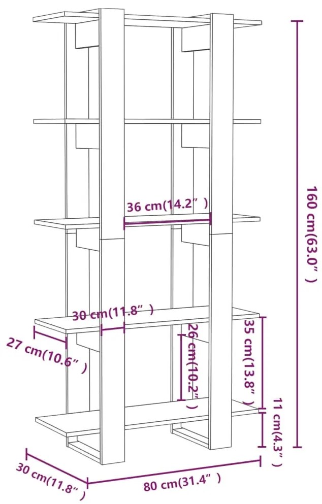 Estante/divisória 80x30x160cm derivados madeira cinzento sonoma