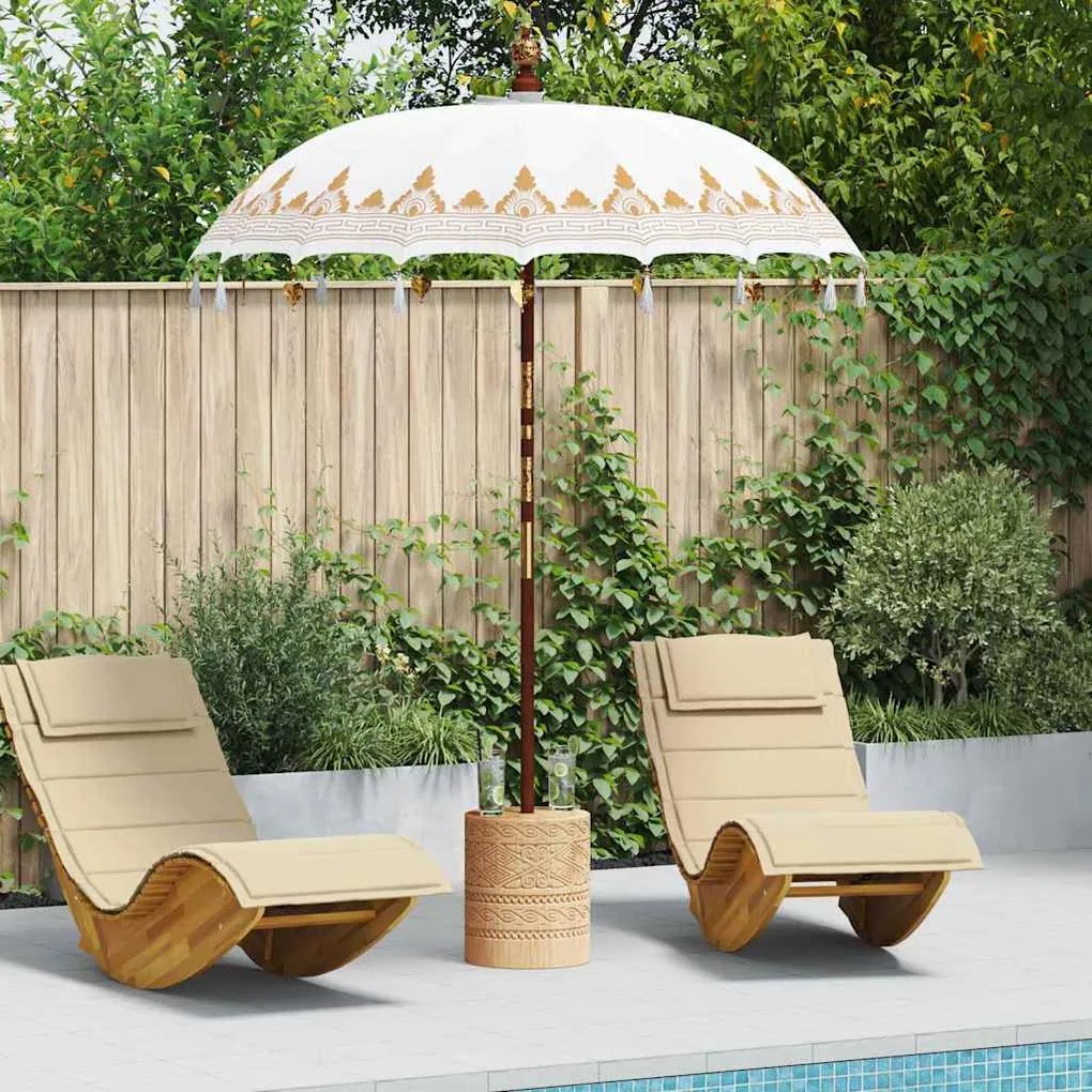 Parasol Balinês Creme 180-190 cm Algodão, madeira sólida