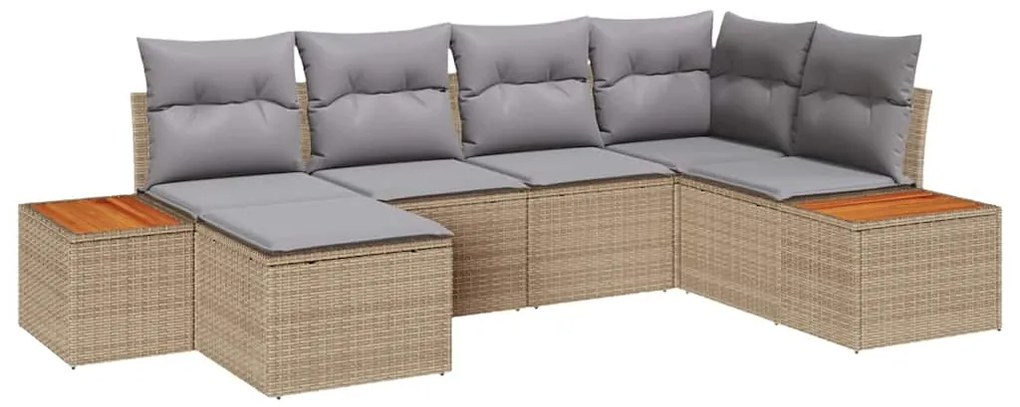 Sofá de Jardim de 6 Peças com Almofadas em Rattan Bege