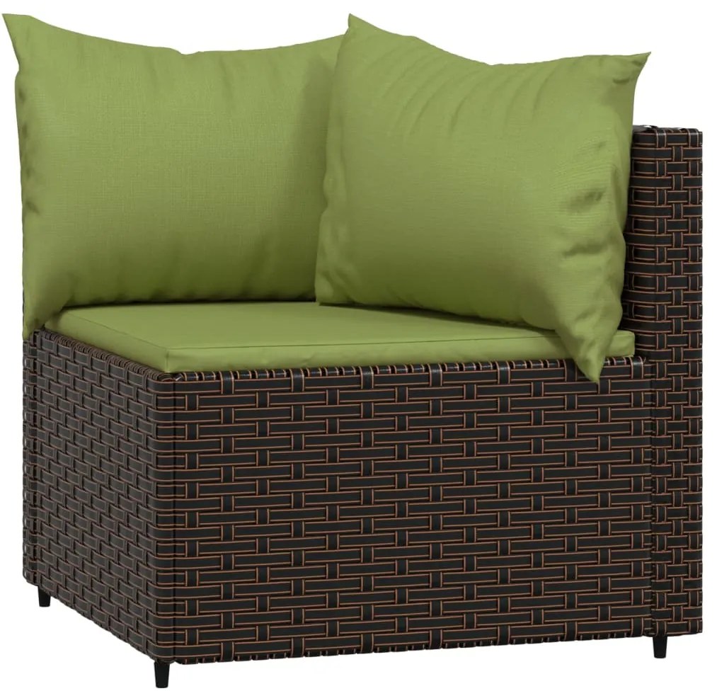 4 pcs conjunto lounge jardim c/ almofadões vime PE castanho
