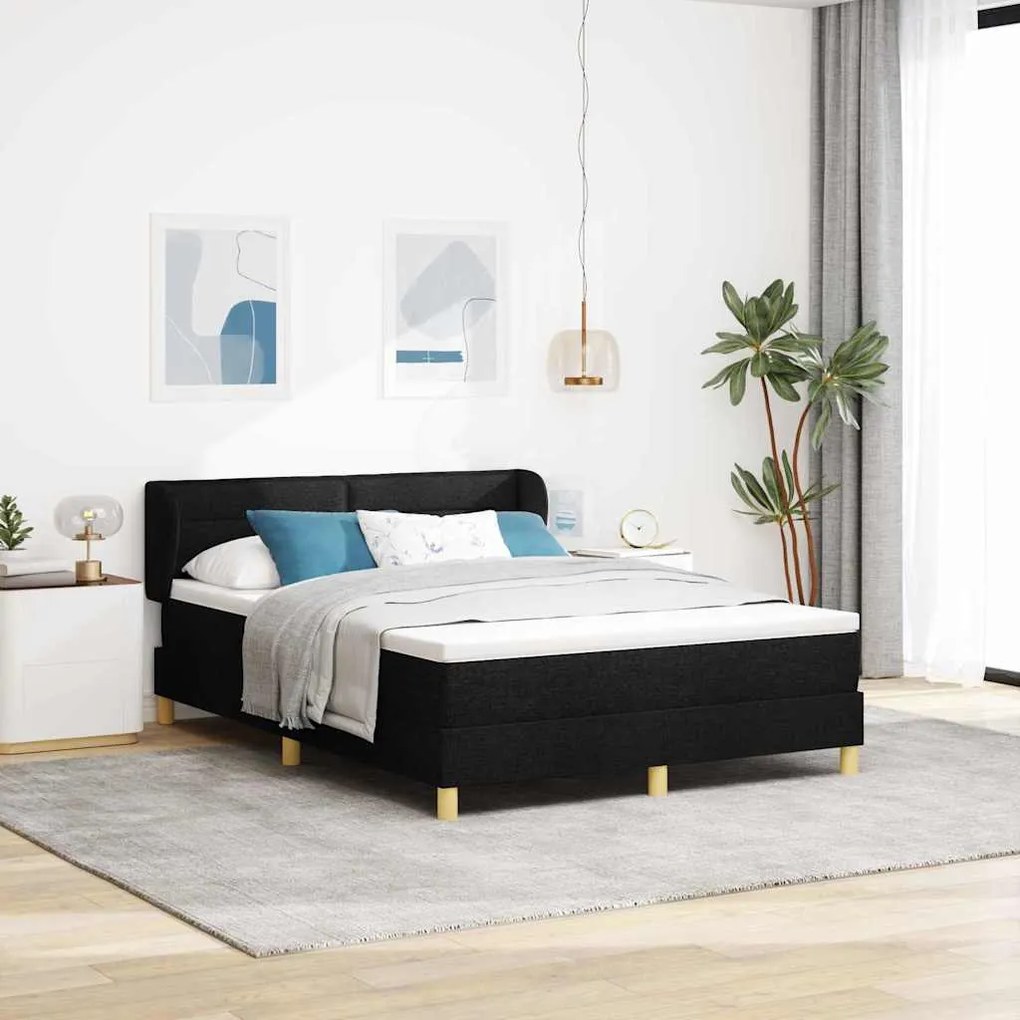 Cama Box Spring com Colchão - Preto, 160x200 cm, Tecido