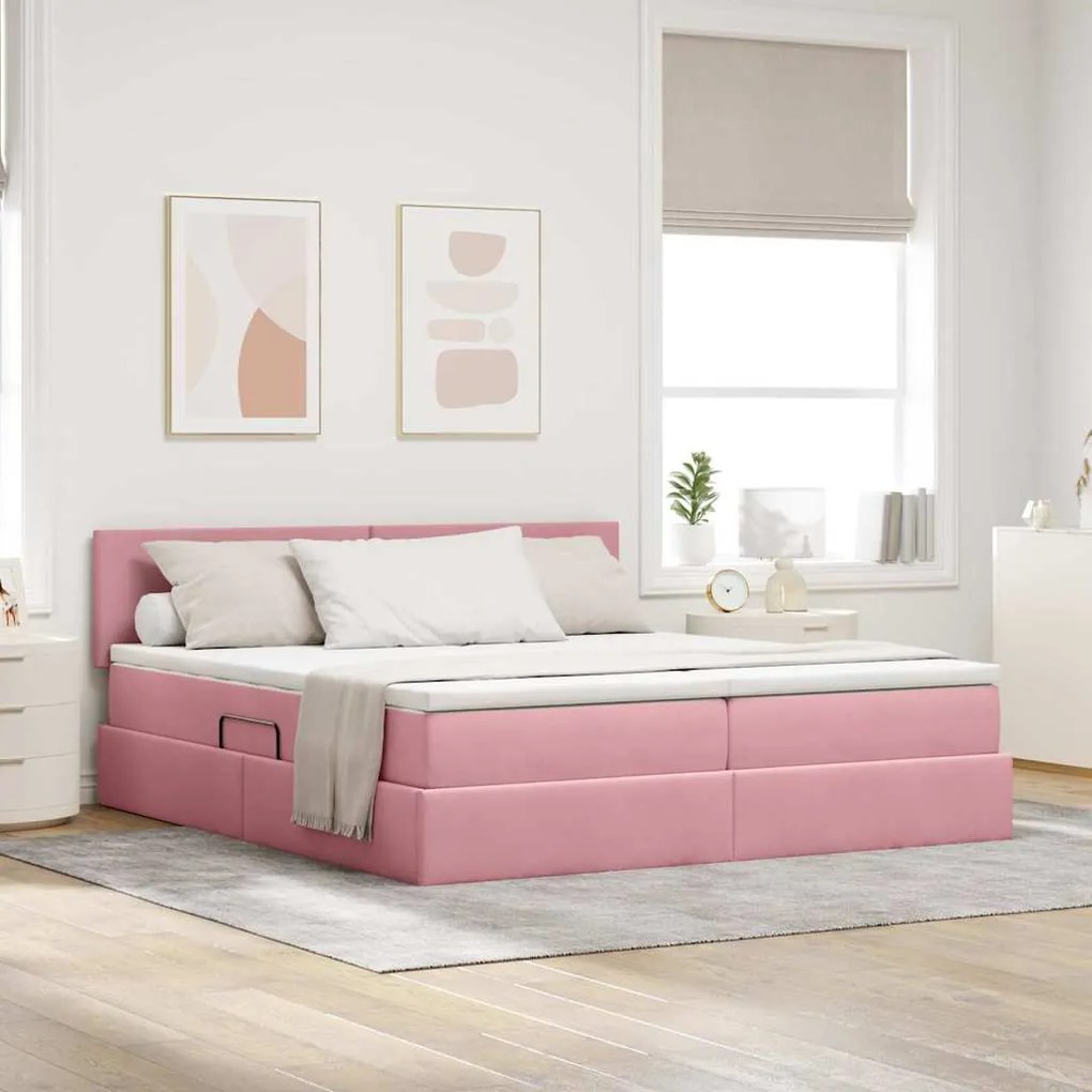 vidaXL Cama com luzes de tira LED Rosa 180 x 200 cm Veludo