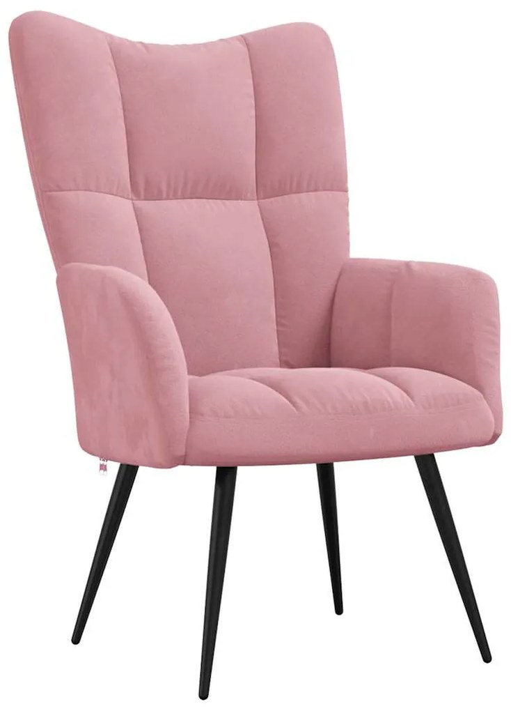 Cadeira de descanso com banco veludo rosa