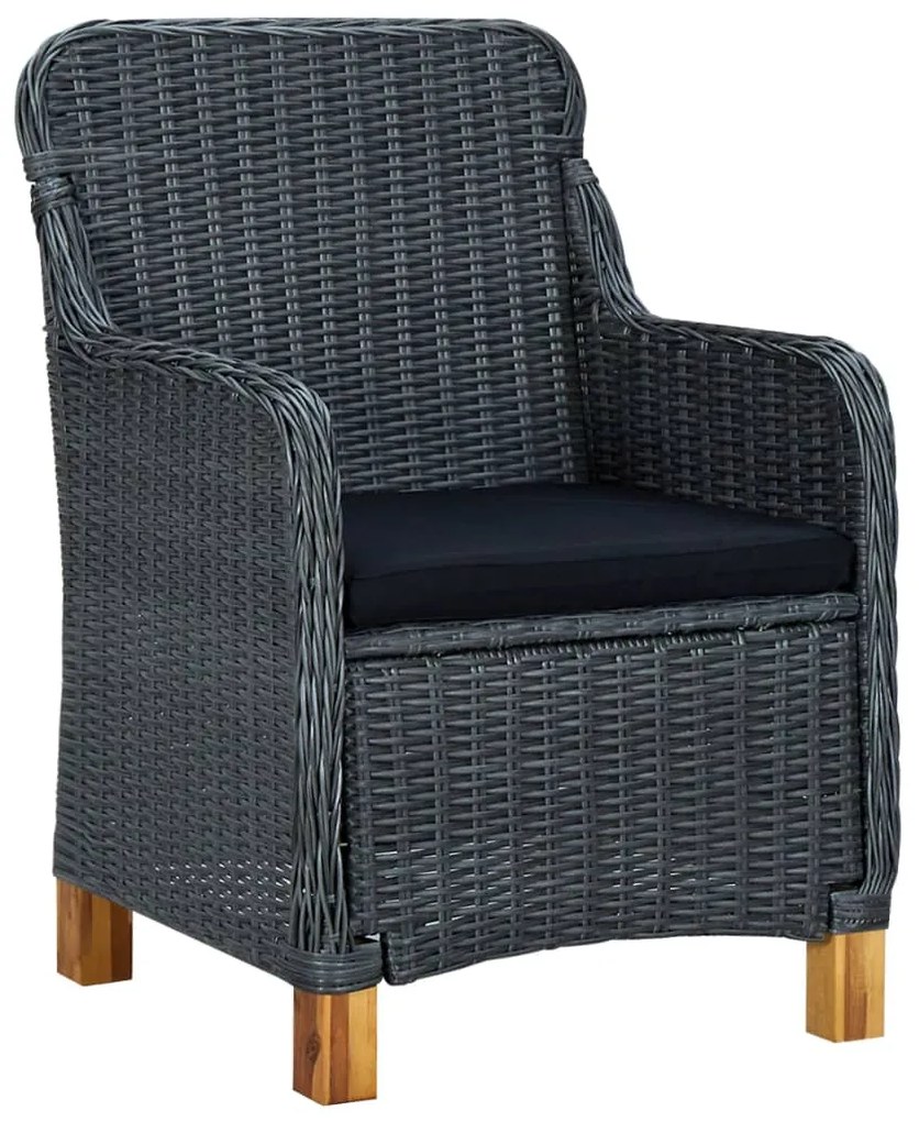 9 pcs conj. jantar exterior c/ almofadões vime PE cinza-escuro
