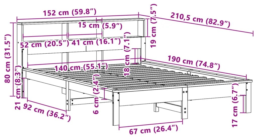 Cama sem colchão 140x190 cm madeira de pinho maciça branco