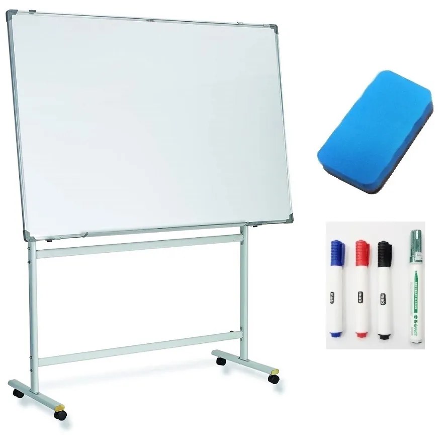 Quadro Branco Porcelana 120x180cm com Rodas e Cavalete e 4 Marcadores e Apagador