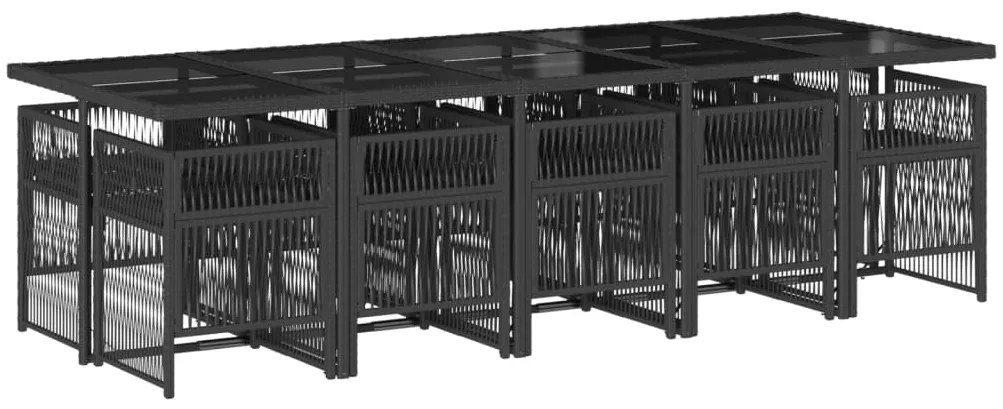 11 pcs conjunto de jantar p/ jardim c/ almofadões vime PE preto