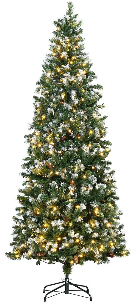 Árvore de Natal Artificial com Luzes LED 1051 Ramos 45 Pinhas e Base Dobrável Ø100x230 cm Verde
