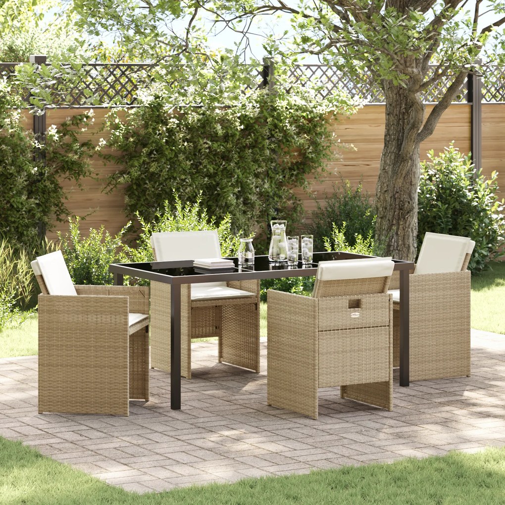 vidaXL Conjunto de Jantar de 5 Peças para Jardim com Almofadas Bege Vime PE