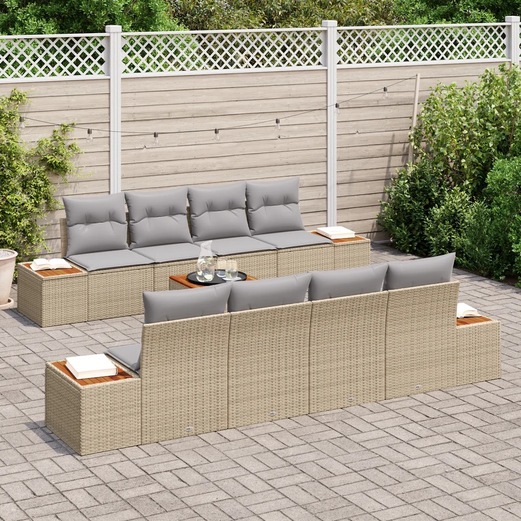 Conjunto de Sofás de Jardim vidaXL com Almofadas Bege Polirattan Acáci