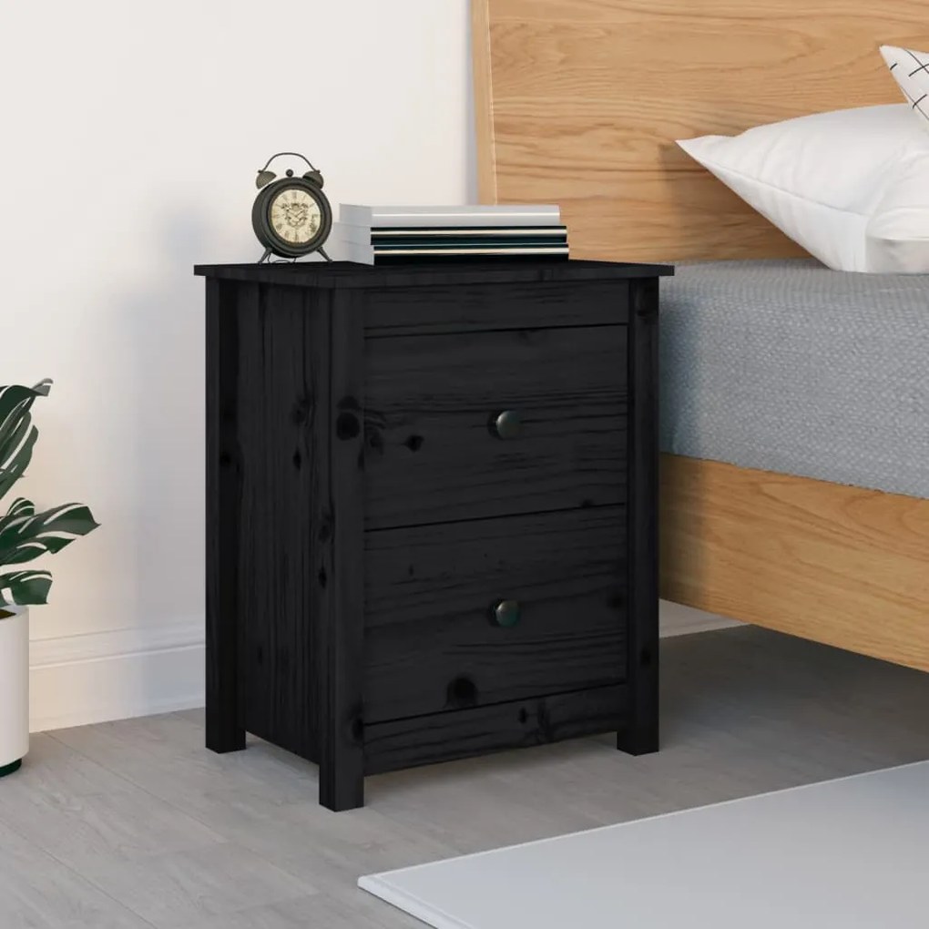 vidaXL Mesa de cabeceira 50x35x61,5 cm madeira de pinho maciça preto