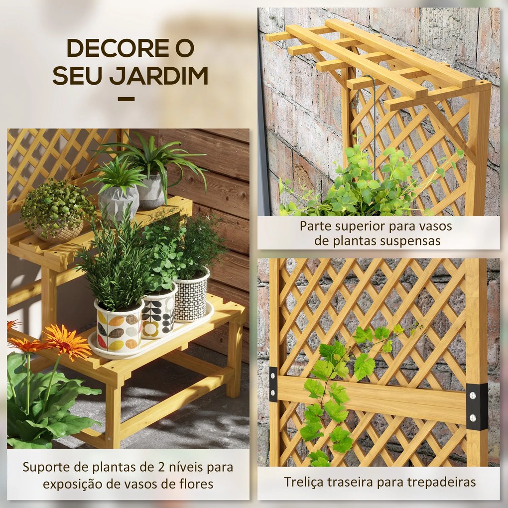 Suporte para Plantas de Madeira com Treliça Suporte para Vasos de 2 Níveis para Jardim Pátio 60x50x166 cm Madeira