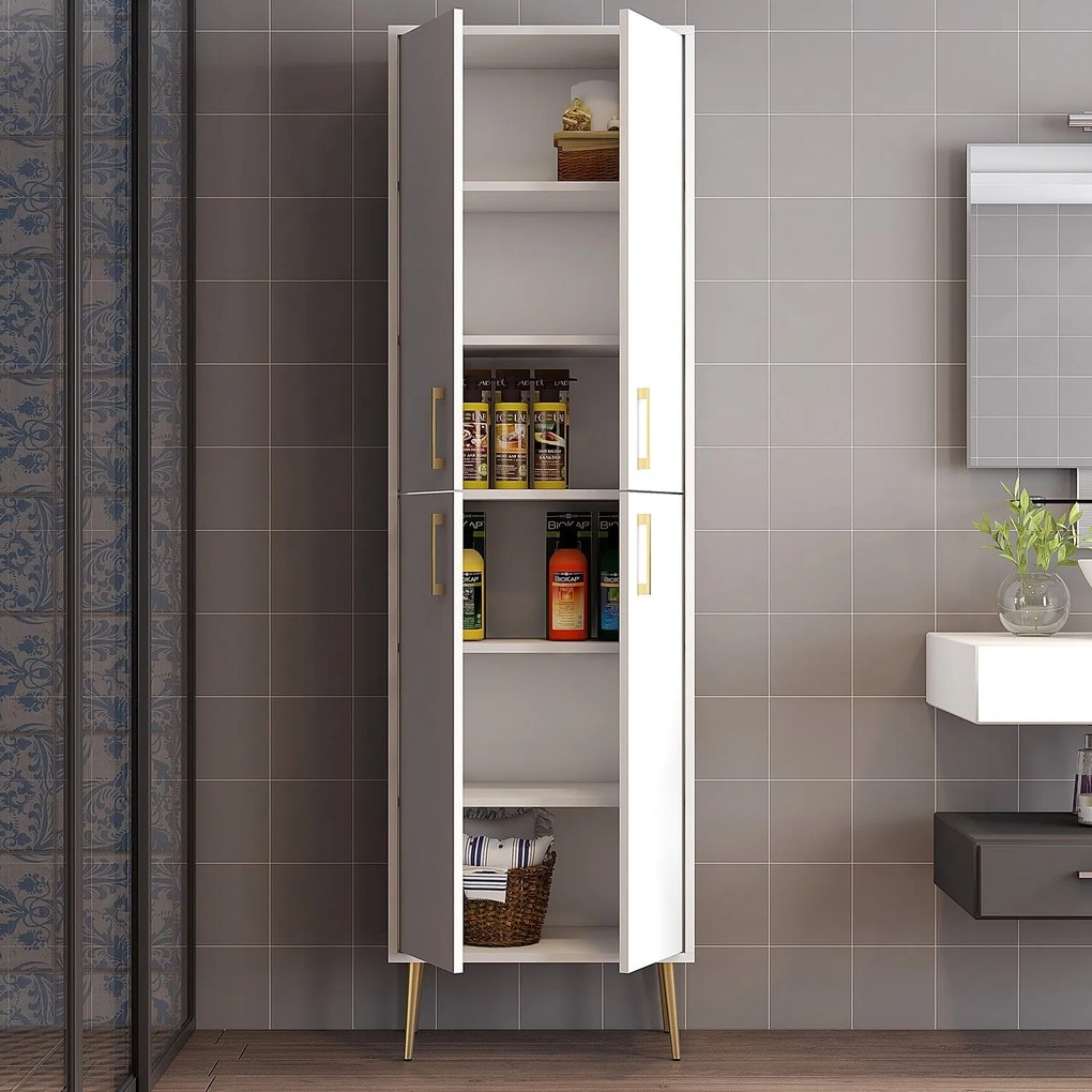 Armário Multiusos Berlin – Branco/Dourado – 60x202x35 cm