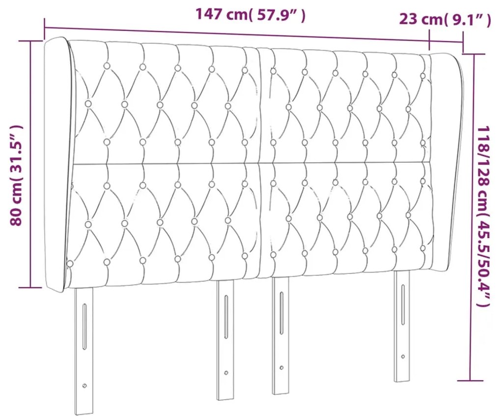 Cabeceira de cama c/ abas veludo 147x23x118/128 cm rosa