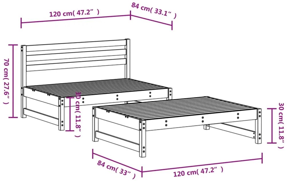 2 pcs conjunto lounge de jardim madeira de pinho maciça preto