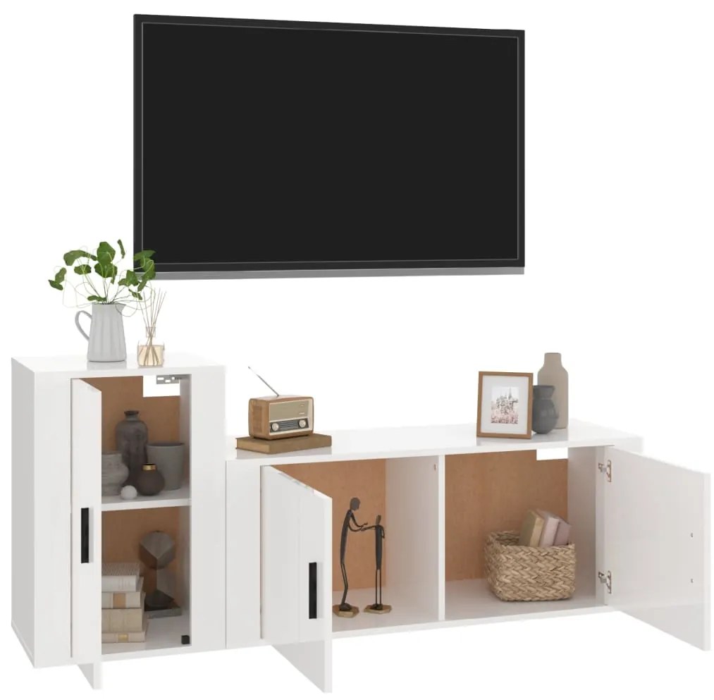 2 pcs conjunto móveis de TV derivados madeira branco brilhante