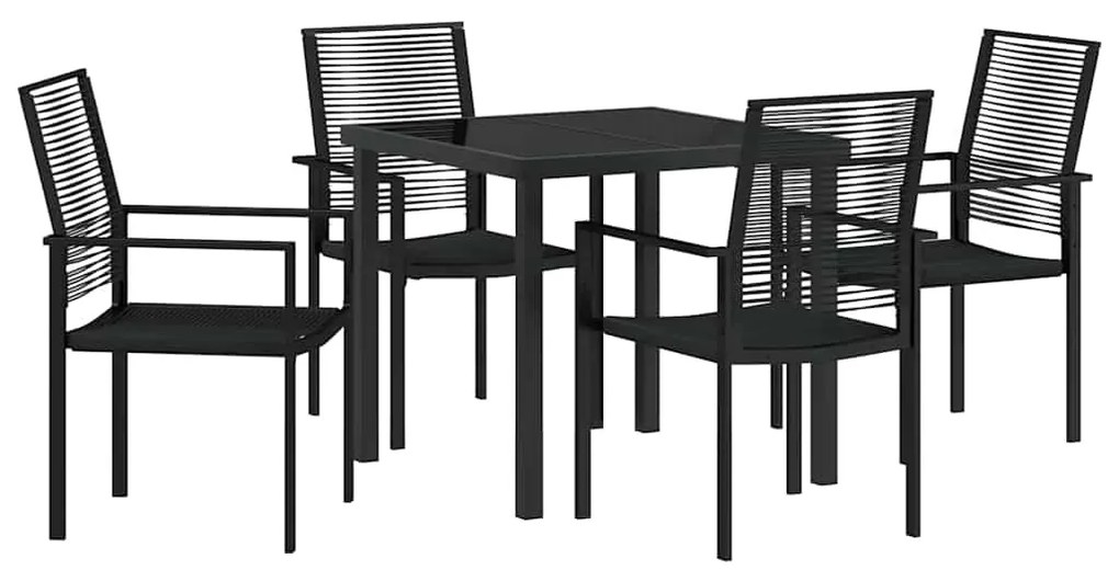 Conjunto de jantar de jardim com 5 peças em PVC rattan preto