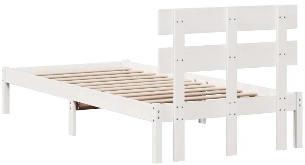 Estrado de Cama com Cabeceira Branca 90x200 cm Madeira Maciça de Pinho