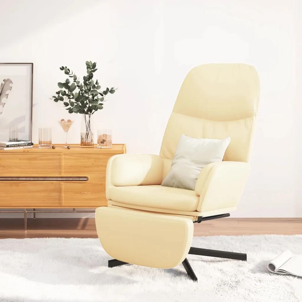 3097416 vidaXL Cadeira de descanso c/ apoio pés couro artificial branco nata