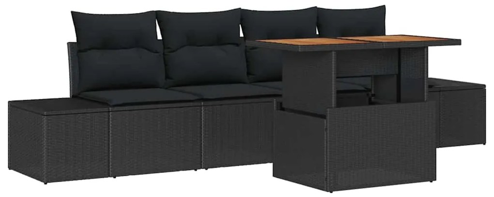 Conjunto de Jantar de Jardim 5 Peças com Almofadas de Rattan Preto e A