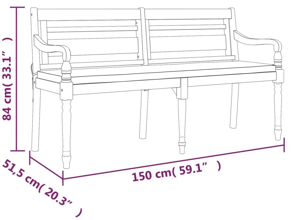 Banco Batavia c/ almofadão 150 cm madeira teca maciça