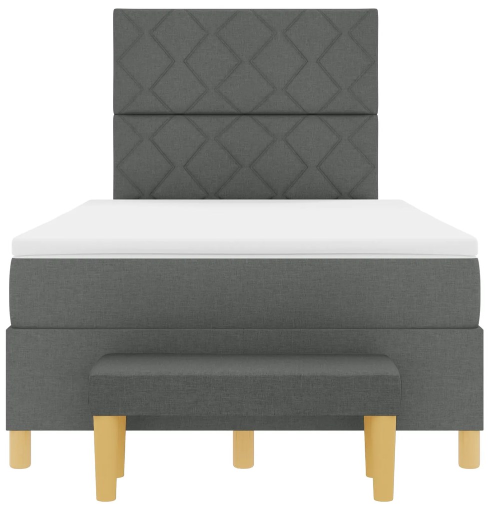 Cama Box com Colchão e Banco Cinza Escuro 120x190 cm Tecido