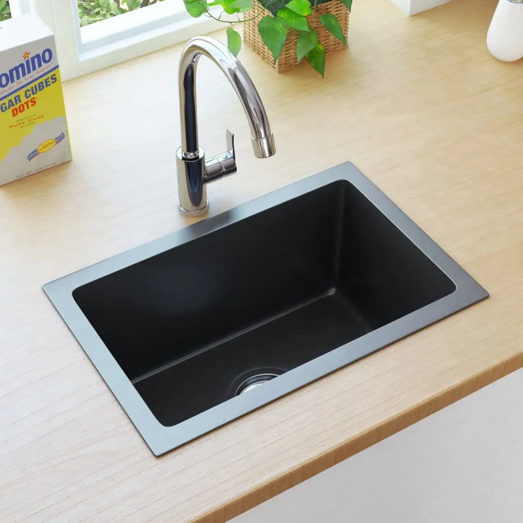 145082 vidaXL Lava-louça de cozinha artesanal aço inoxidável preto