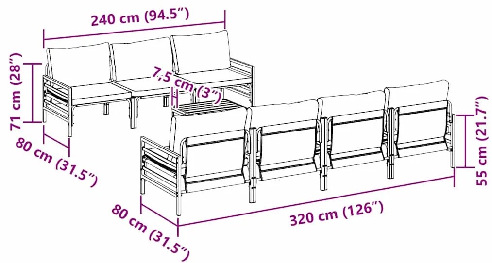 Conjunto de Sofá de Jardim 8 pcs Antracite 70 x 70.5 x 31.5 cm