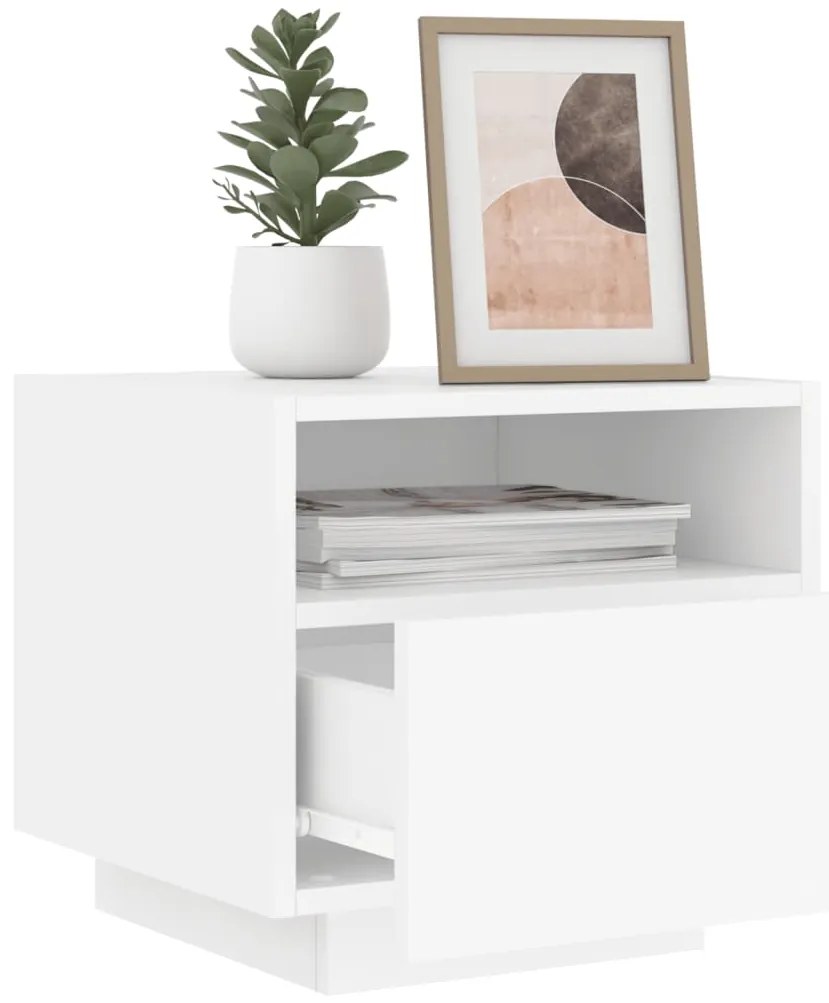 Mesa de cabeceira com luzes LED 40x39x37 cm branco
