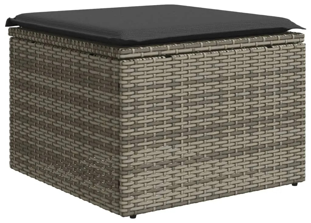 7 pcs conjunto sofás p/ jardim c/ almofadões vime PE cinzento
