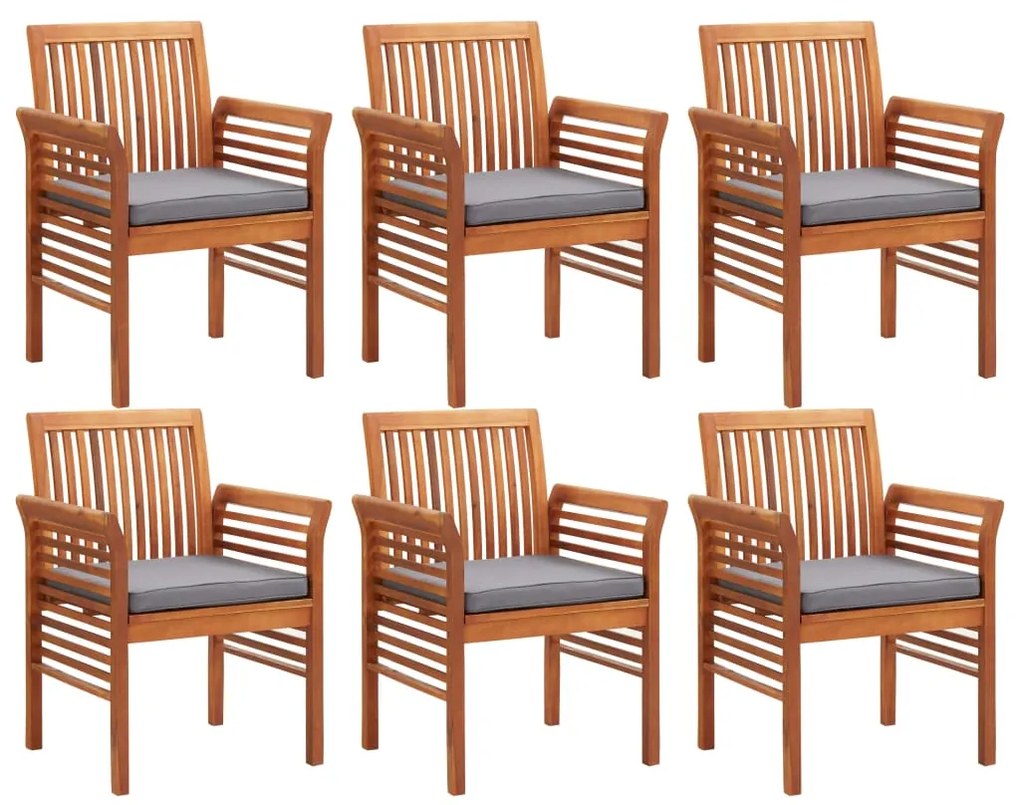 7 pcs conjunto de jantar exterior c/ almofadões acácia maciça