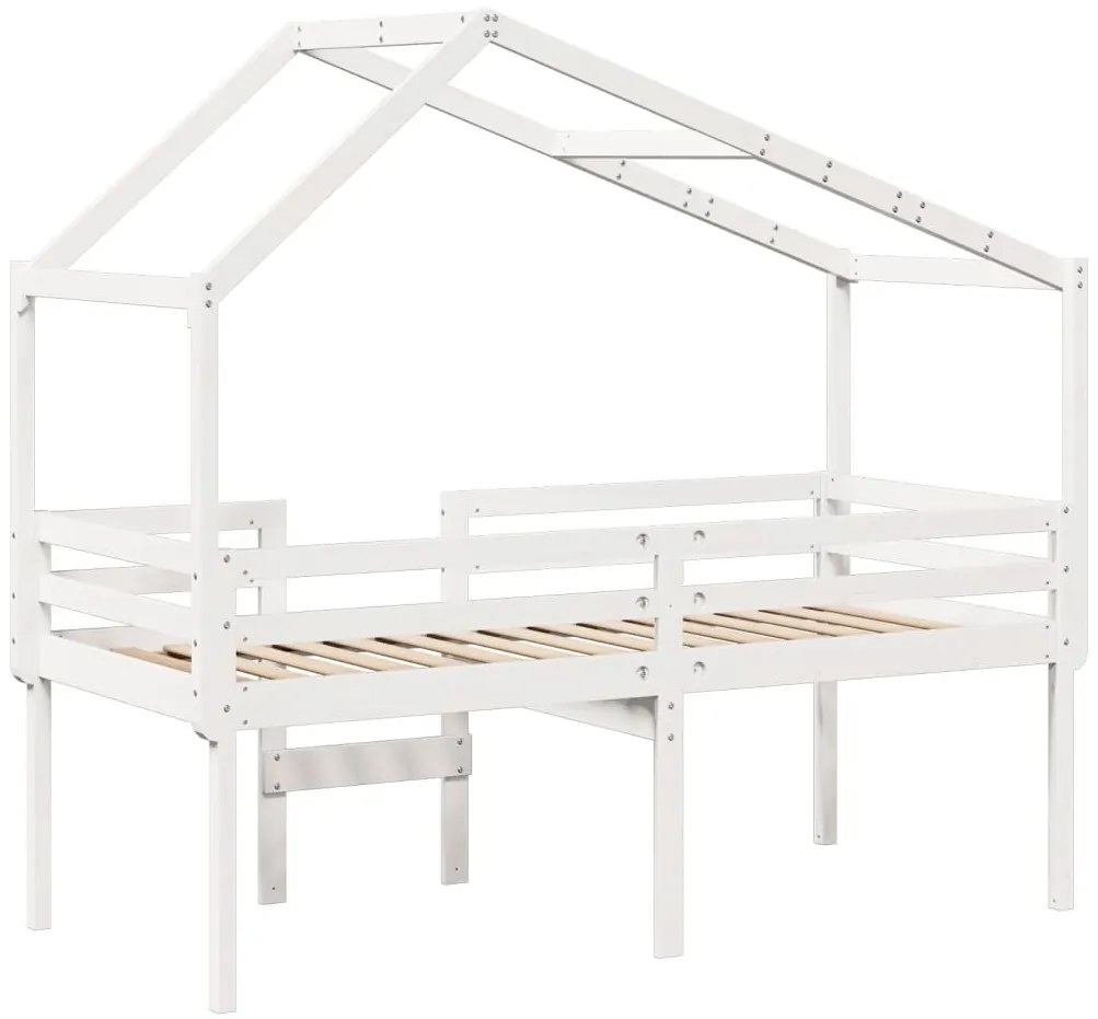 Cama alta com telhado 90x190 cm pinho maciço branco