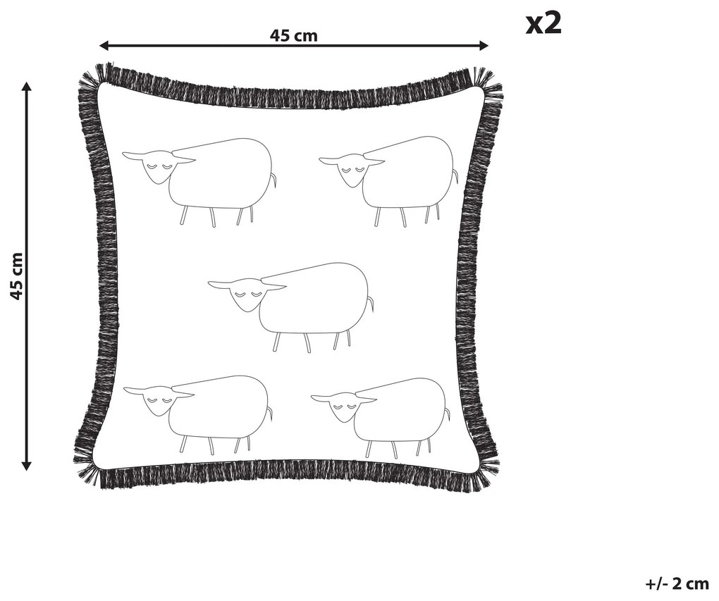 Conjunto de 2 almofadas decorativas com franjas e motivo de ovelha 45 x 45 cm BANNU Beliani