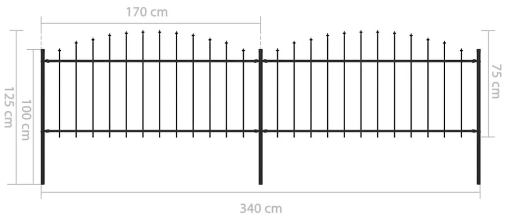 Cerca de jardim com topo em lanças (0,5-0,75)x3,4 m aço preto