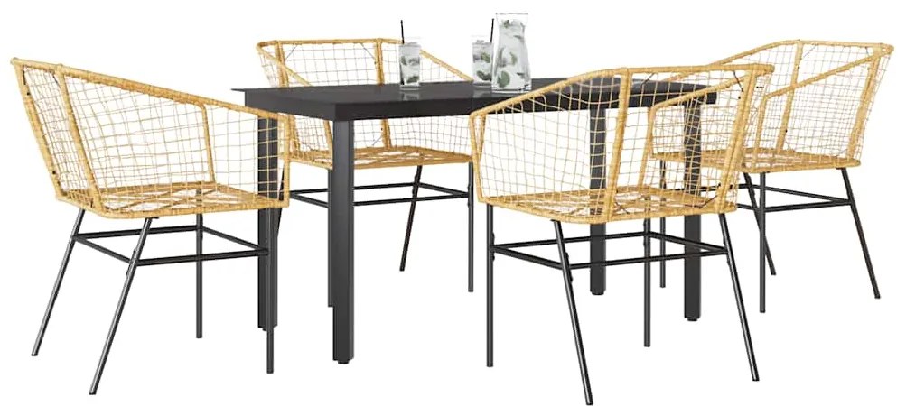 vidaXL Conjunto jantar jardim 5 peças vidro vime PE castanho