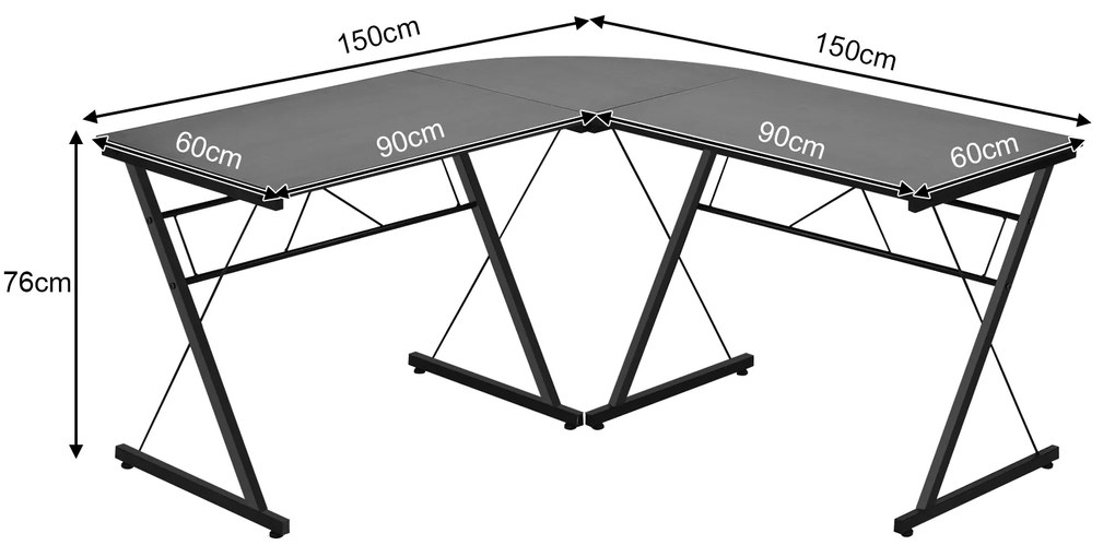 Mesa de escritório em forma de L Mesa de canto reversível para computador economiza espaço e multifuncional para casa e escrivaninha 150 x 150 x 76 cm
