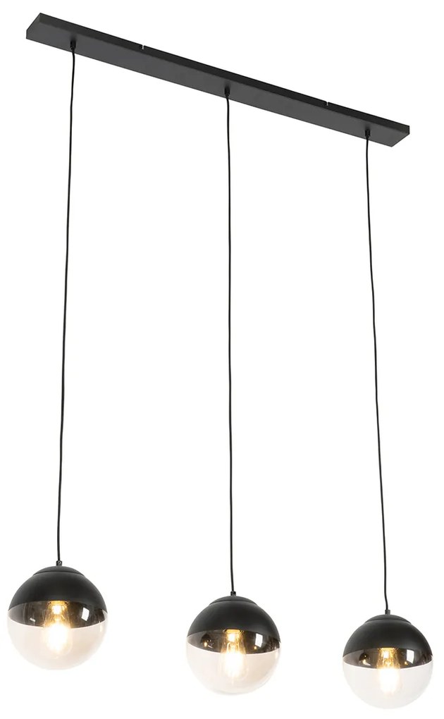 Candeeiro de suspensão retro preto com vidro transparente oblongo 3 luzes - Eclipse Retro