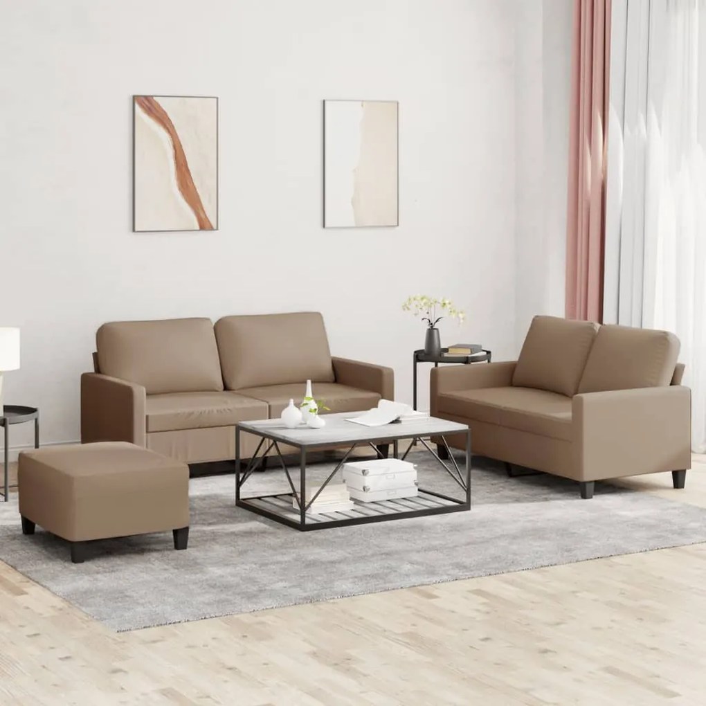 vidaXL 3 pcs conjunto sofás c/ almofadões couro artificial cappuccino
