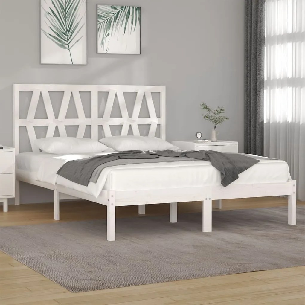 vidaXL Estrutura de cama super king 180x200 cm pinho maciço branco