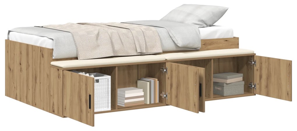 Estrutura de Cama de Armazenamento Carvalho Artesanal 90x190 cm