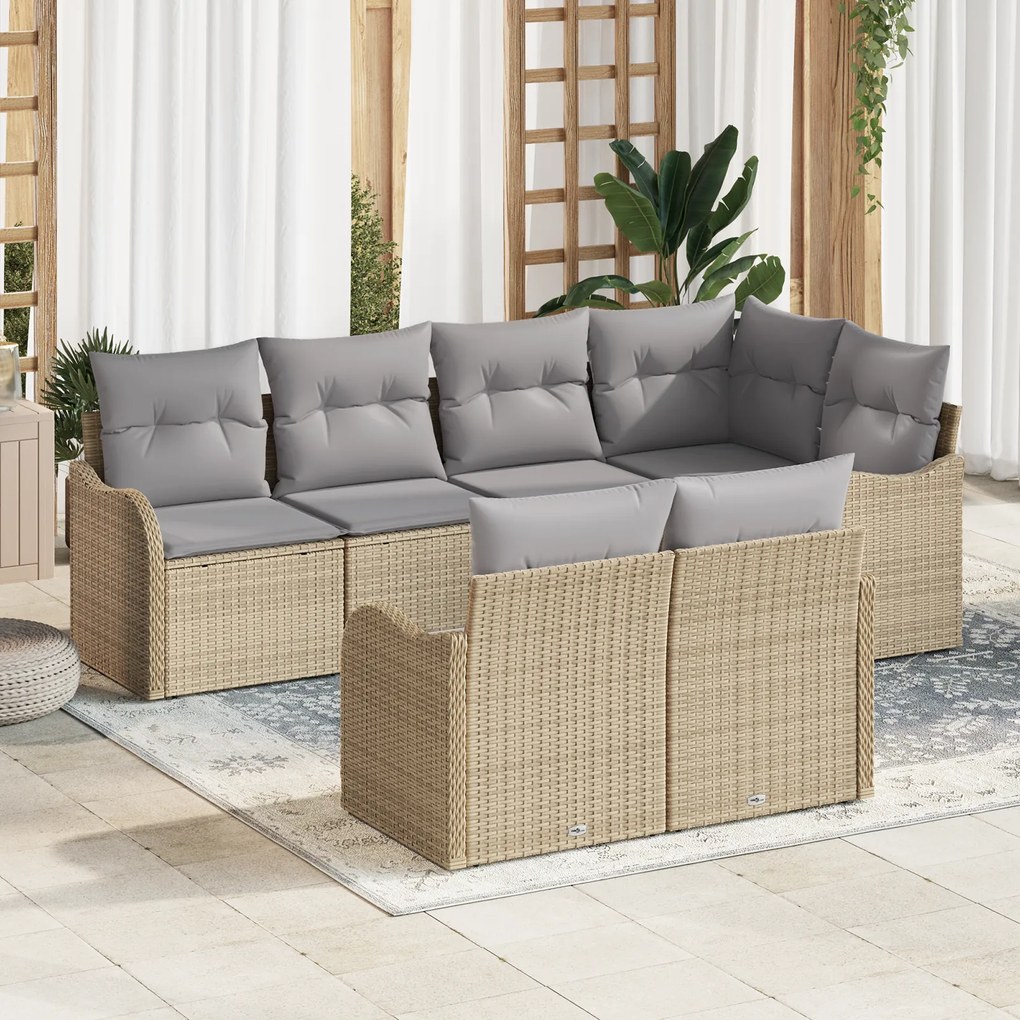Conjunto de Sofá de Jardim vidaXL de 7 Peças com Almofadas de Rattan B