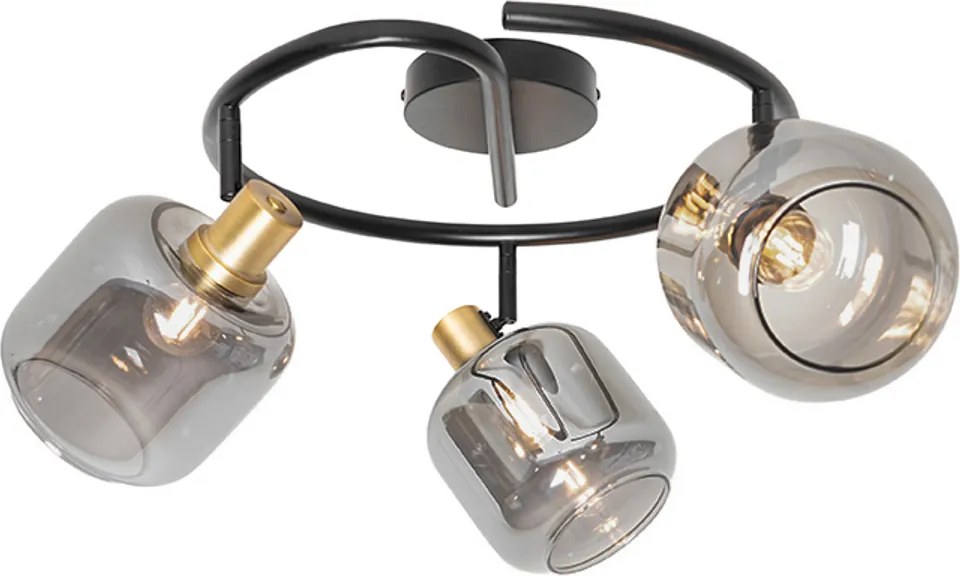 Foco de teto preto com vidro fumê redondo 3 luzes - Zuzanna