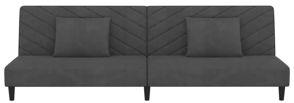 Sofá-cama 2 lugares com duas almofadas veludo cinzento-escuro