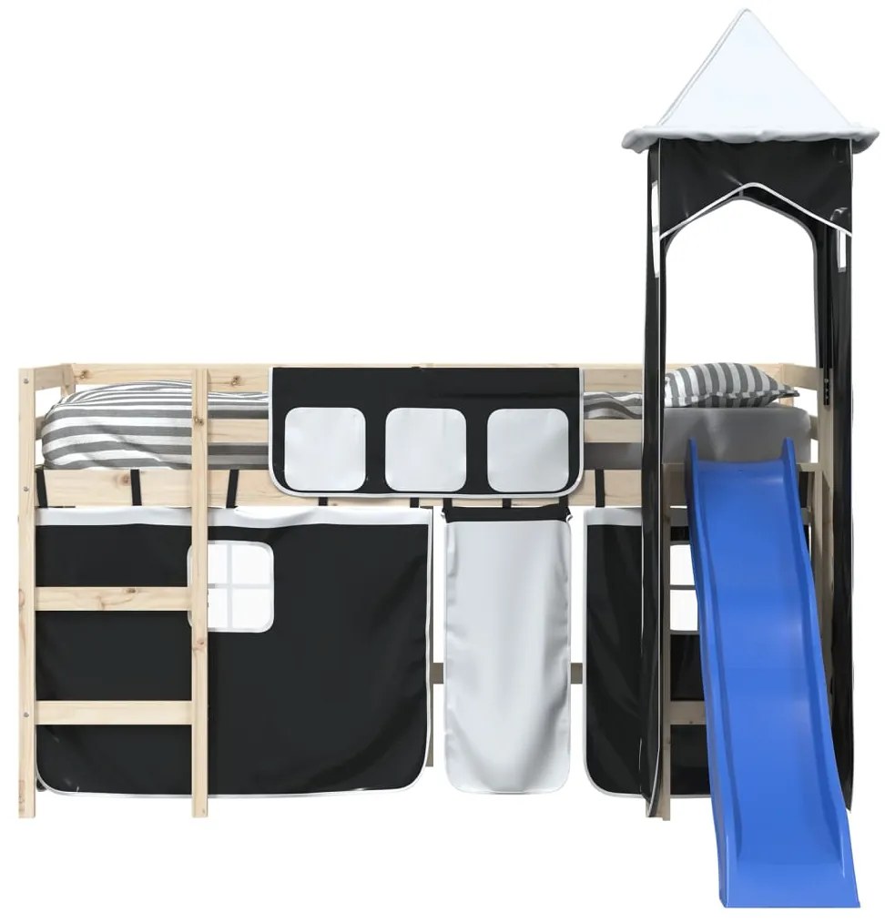 Cortinas para cama elevada com torre poliéster branco e preto