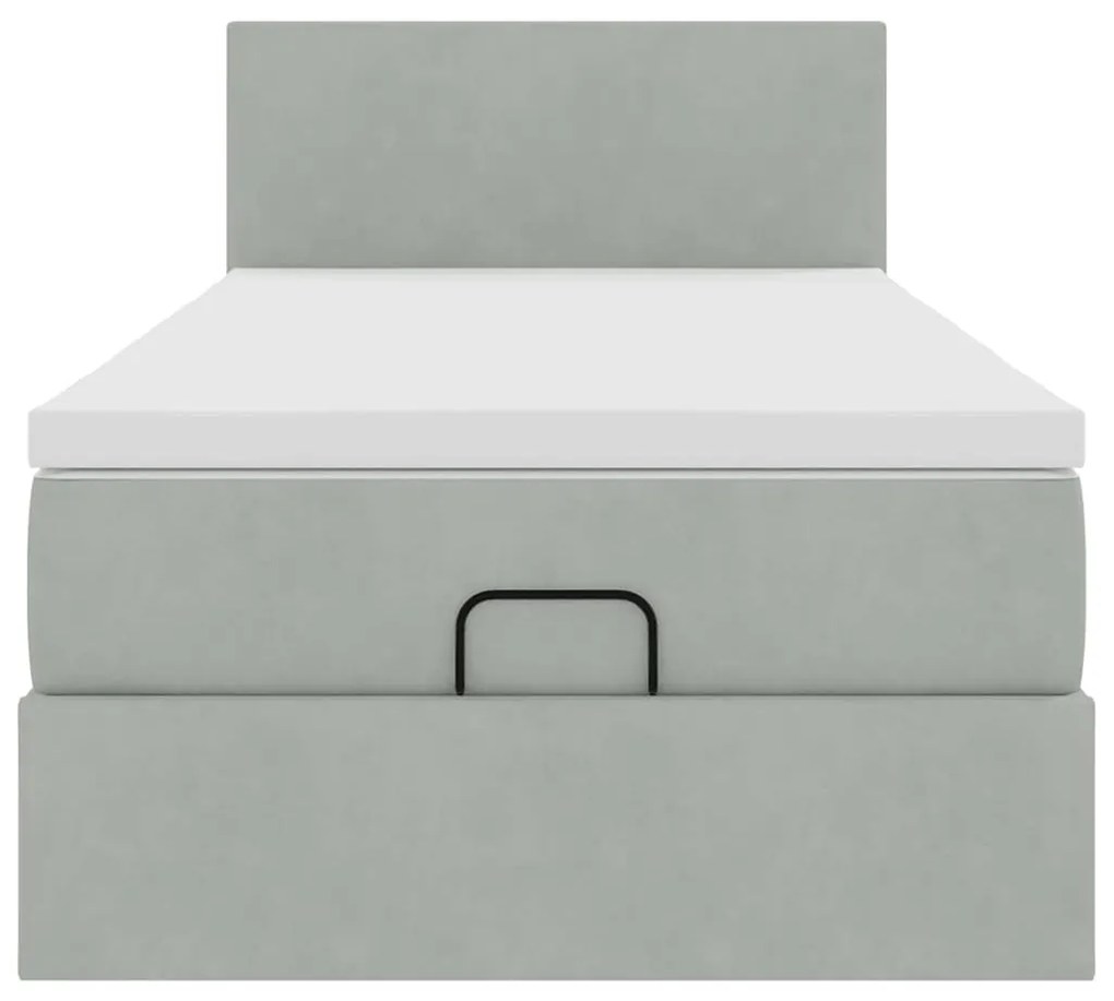 Estrutura cama otomana colchão 90x190 cm veludo cinzento claro