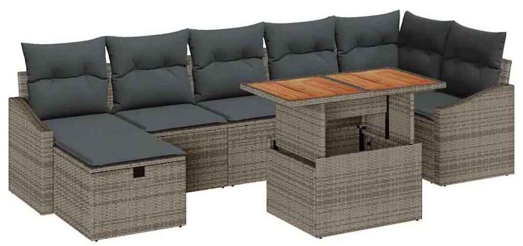 Conjunto de Sofá de Jardim de 8 Peças da com Almofadas Cinzas em Ratta