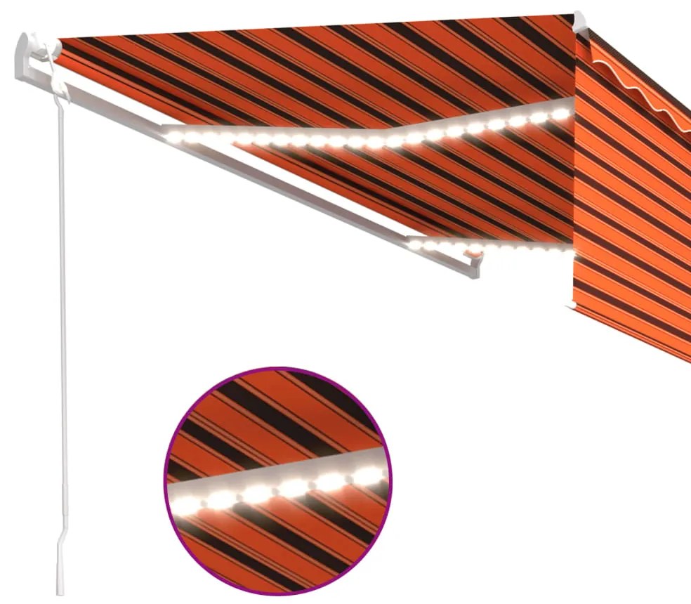 Toldo autom. c/ estore/LED/sensor vento 5x3m laranja/castanho